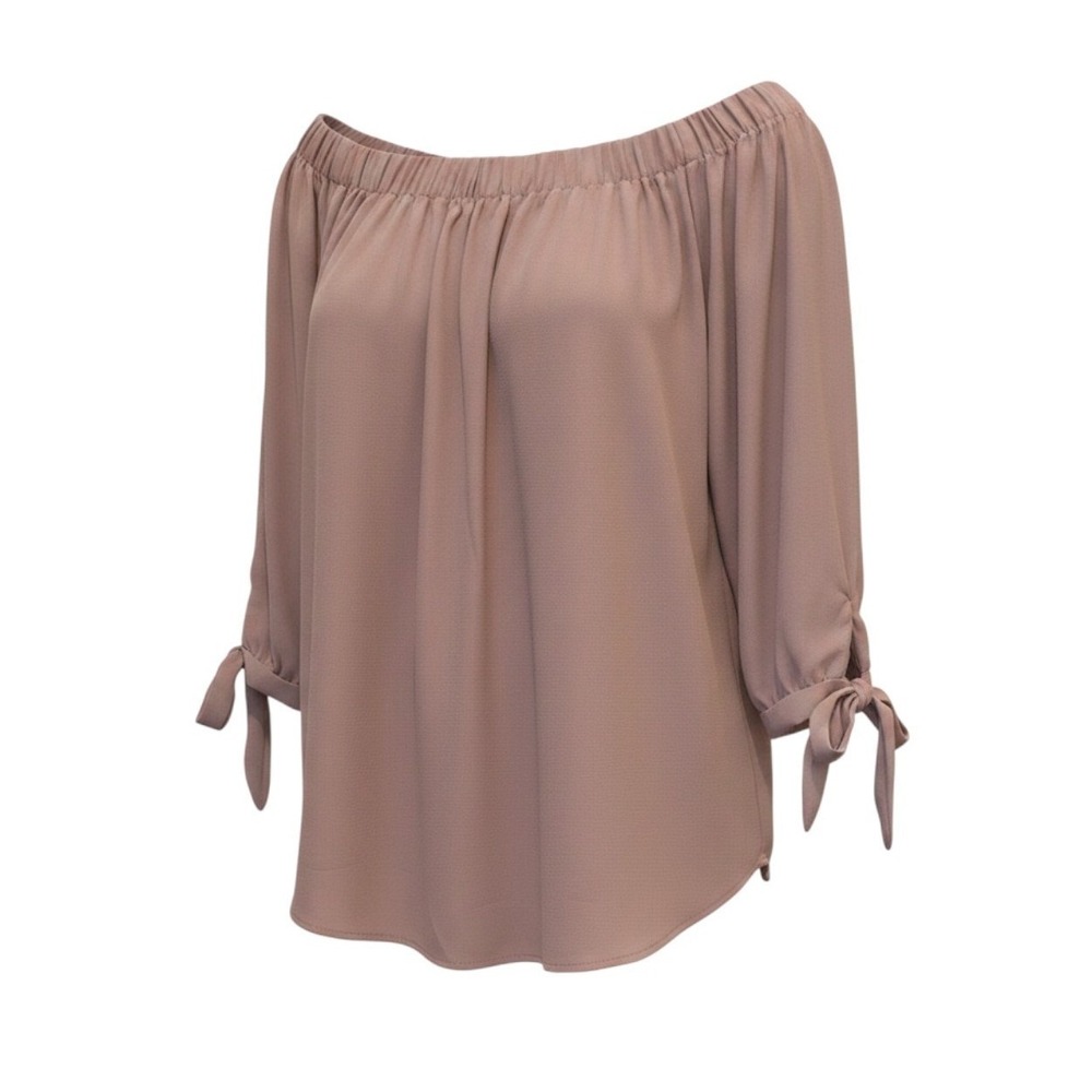 Wishlist Off The Shoulder Blouse Flowy Tie Sleeve Mauve Boho Peasant Small